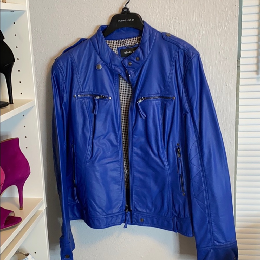 Cobalt blue leather jacket